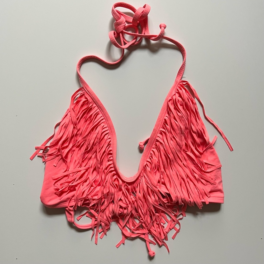 L Space • L • Fringe Halter Bikini Top Hot Coral